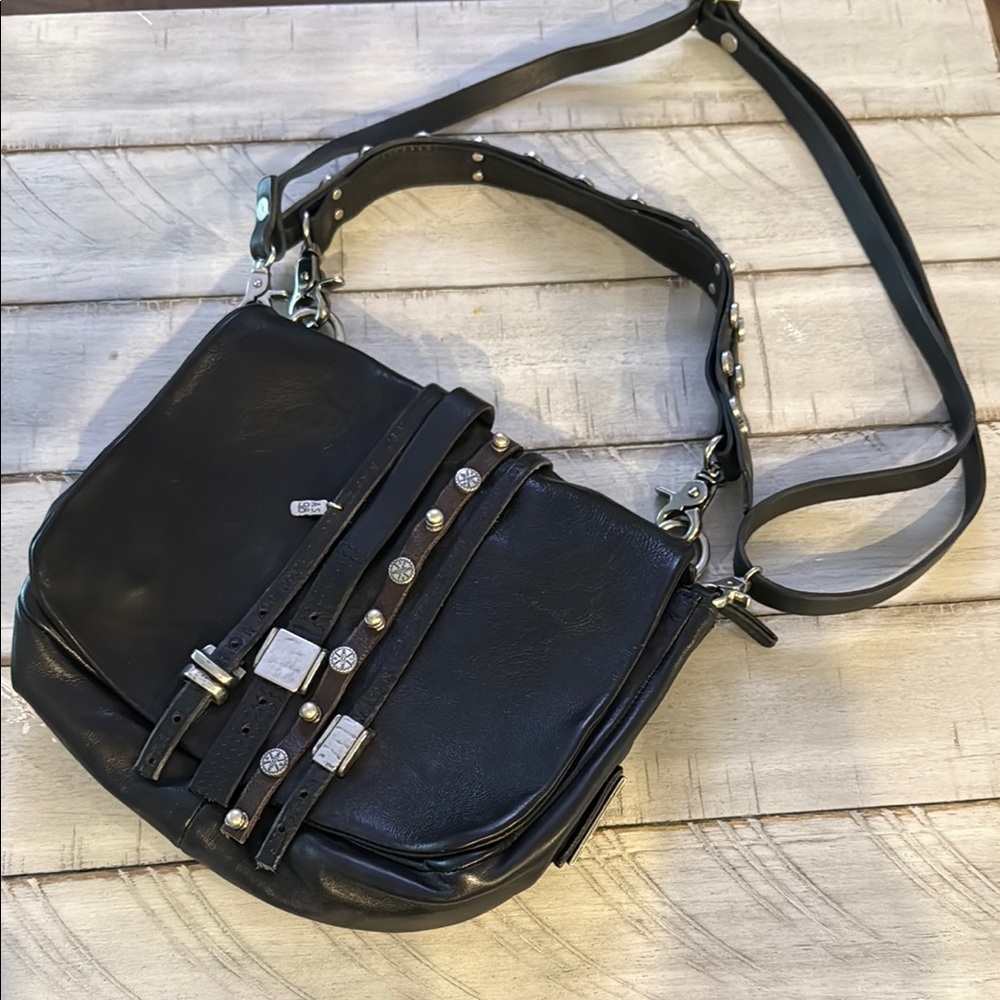 A.S.98 Black Crossbody Bag with Silver Accents